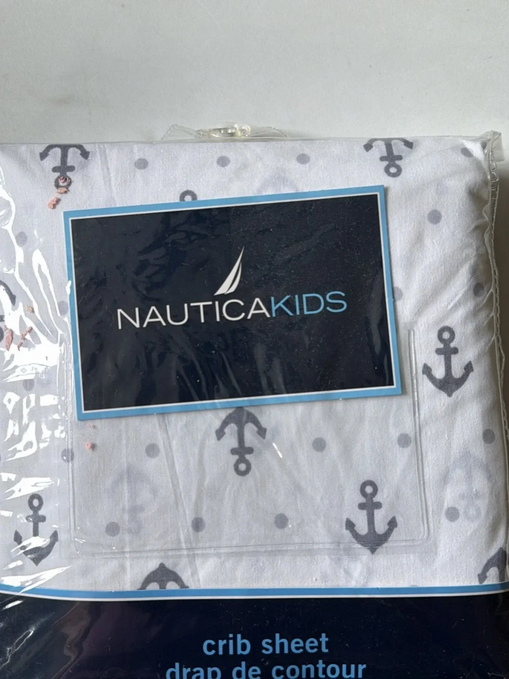 Nautica Kids White Crib Sheet with Gray Anchor Print